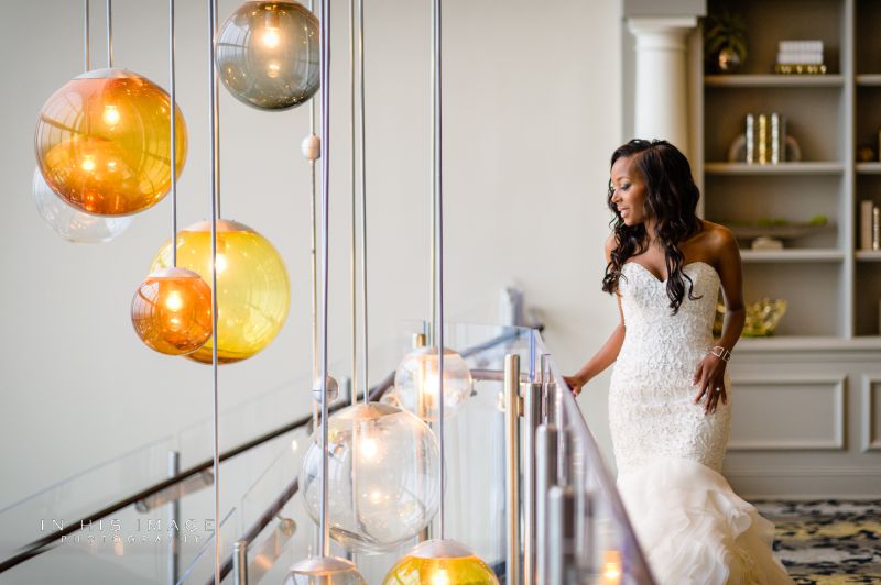 Bride overlooking Fayetteville Street from City Club of Raleigh