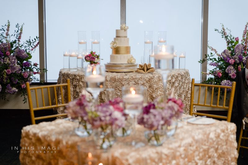 Sweetheart table and wedding cake