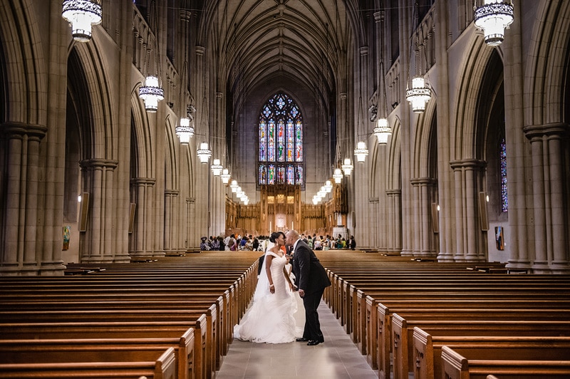 Duke Chapel wedding kiss