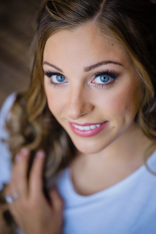 A bride with blue eyes on her wedding day.