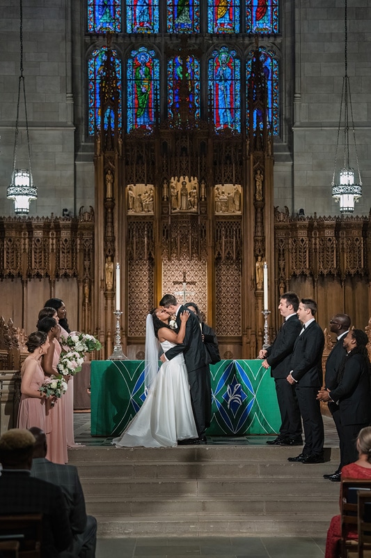 Duke Chapel wedding ceremony 1st Kiss