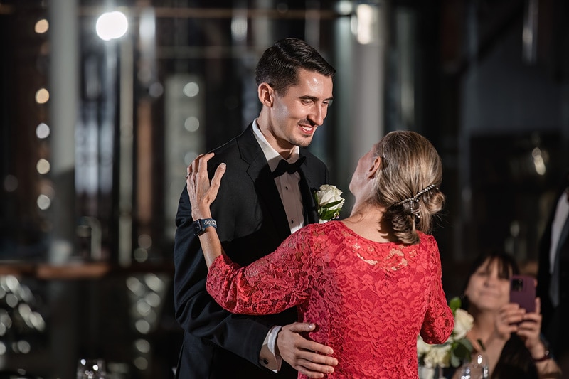 Mother - son dance during their Rickhouse wedding reception