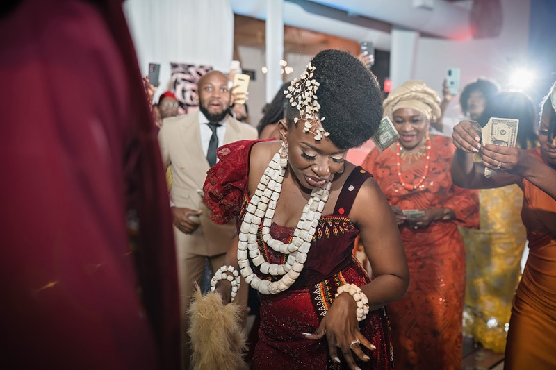 An African bride dancing with her friends at the Distillery wedding.