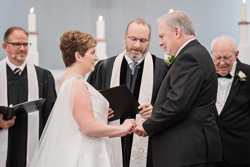 Brad + Shana exchanging their vows at Westminster Presbyterian Church Wedding.